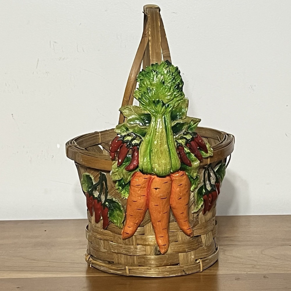 Vintage Woven Style Basket Decorative Ceramic‎ Vegetable Accents Farmhouse Decor